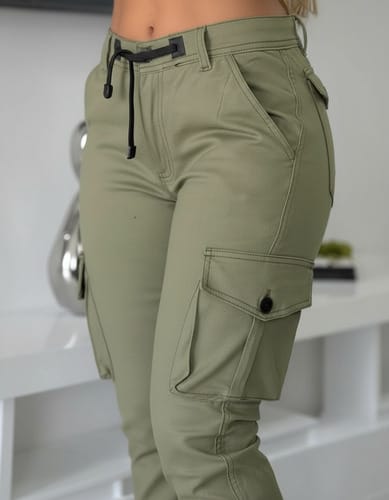 Pantalon dama cargo tactico puños y correa cintura