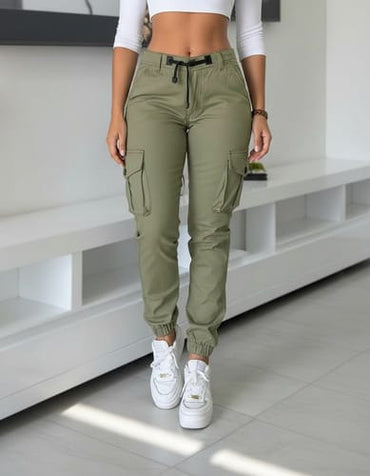 Pantalon dama cargo tactico puños y correa cintura