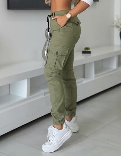 Pantalon dama cargo tactico puños y correa cintura