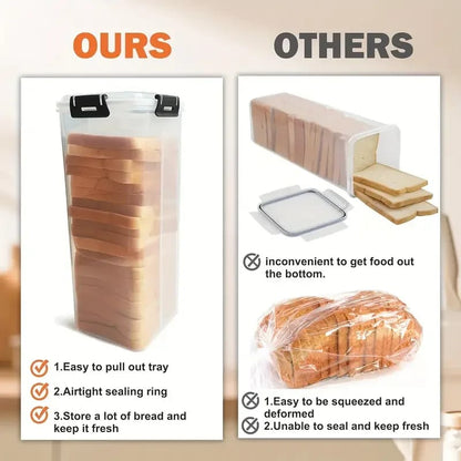 Panera Contenedor Transparente Hermético con Tapa para Pan Casero. Caja para Pan de Sándwich. Conservador Alto de Pan para Cocina.