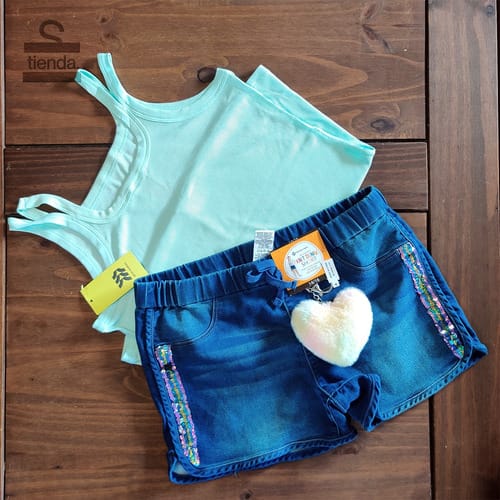 Short niña lentejuelas jean