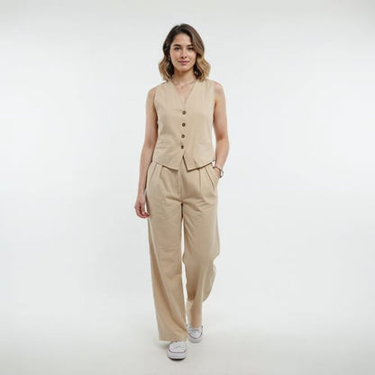 Conjunto dama lino chaleco pantalon elefante