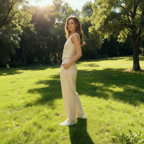 Conjunto dama lino chaleco pantalon elefante