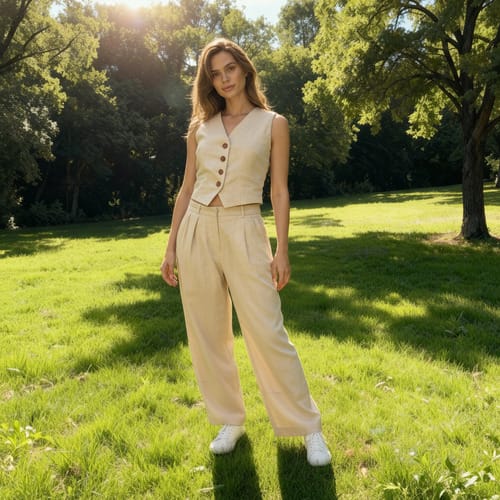 Conjunto dama lino chaleco pantalon elefante