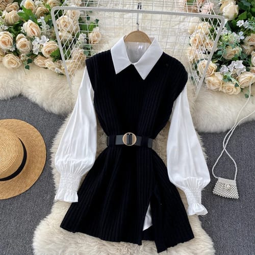 Conjunto dama chaleco con faja camisa y jean