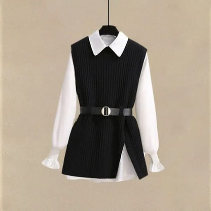 Conjunto dama chaleco con faja camisa y jean