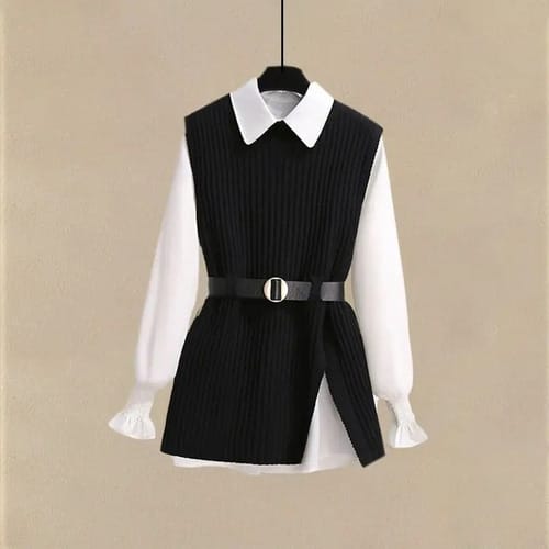 Conjunto dama chaleco con faja camisa y jean