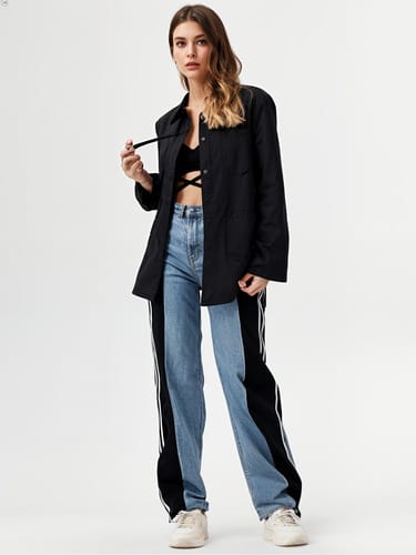 Pantalon dama jean y deportivo trap rayas negras