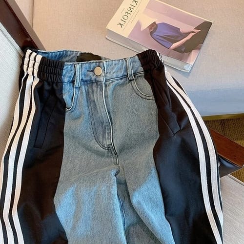 Pantalon dama jean y deportivo trap rayas negras