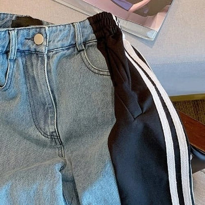 Pantalon dama jean y deportivo trap rayas negras