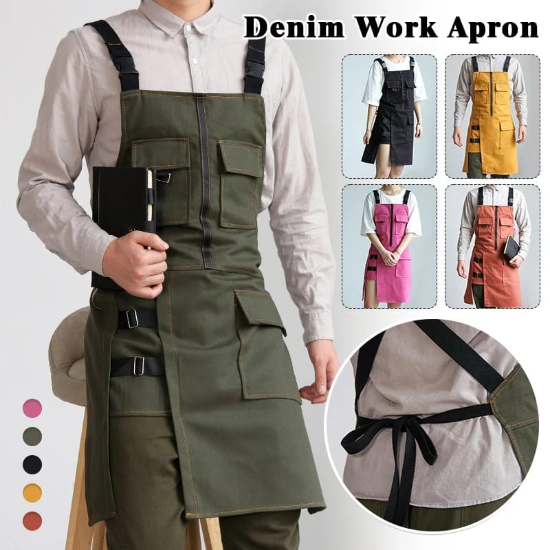 Delantal unisex de trabajo de mezclilla