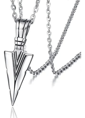 Cadena hombre mostacillas metálicas con  dije flecha vikinga