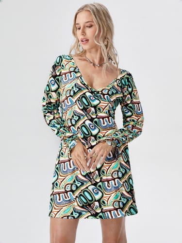 Vestido manga 3/4 estilo azteca anaranjado Capella