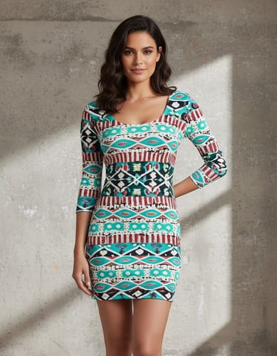 Vestido manga 3/4 estilo azteca bordo Capella