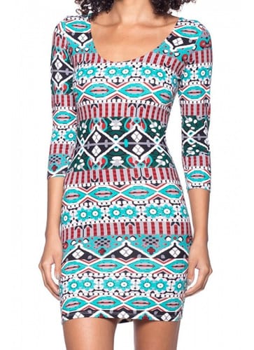 Vestido manga 3/4 estilo azteca bordo Capella