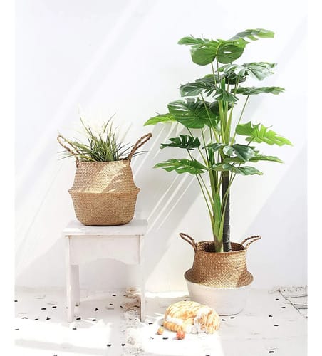 Maceta yute / ratan con asas diseño vasija 