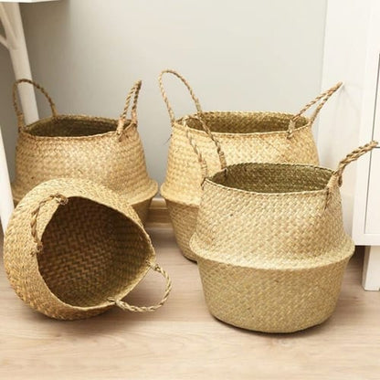 Maceta yute / ratan con asas diseño vasija 