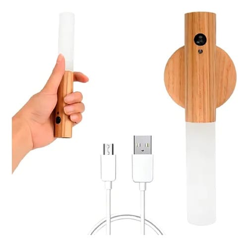 Lampara led en tubo magnetica de madera recargable con sensor de momiviento