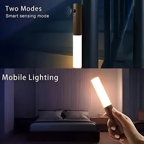 Lampara led en tubo magnetica de madera recargable con sensor de momiviento