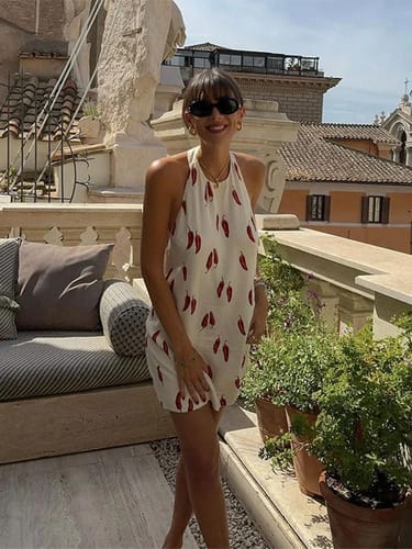 Vestido solera cuello halter pimiento