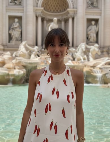 Vestido solera cuello halter pimiento