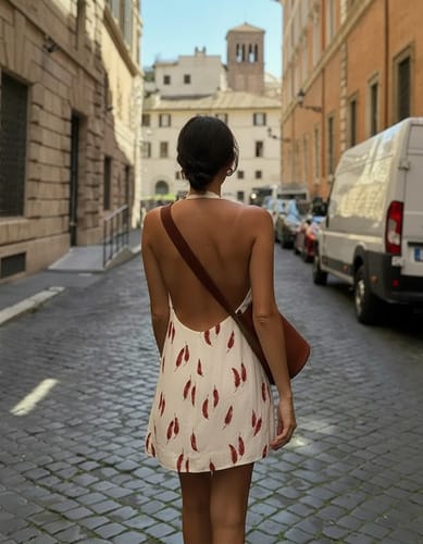 Vestido solera cuello halter pimiento