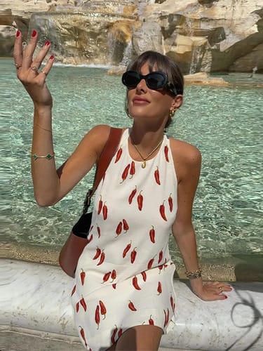 Vestido solera cuello halter pimiento