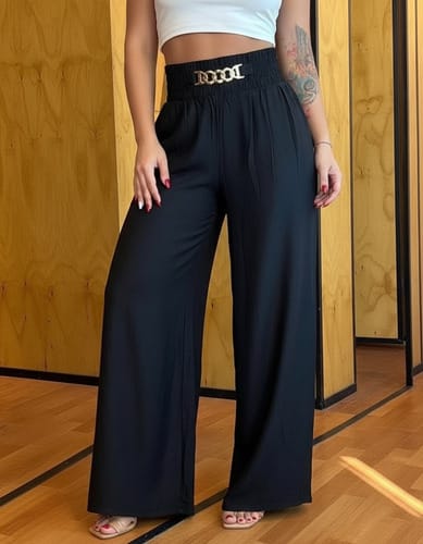 Pantalon dama pata elefante cinto de broche