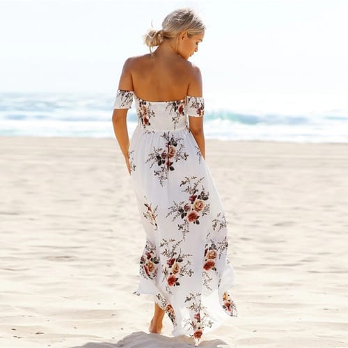 Maxivestido dama straples y tajo 