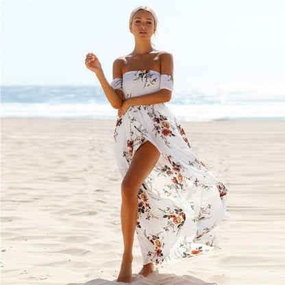 Maxivestido dama straples y tajo 