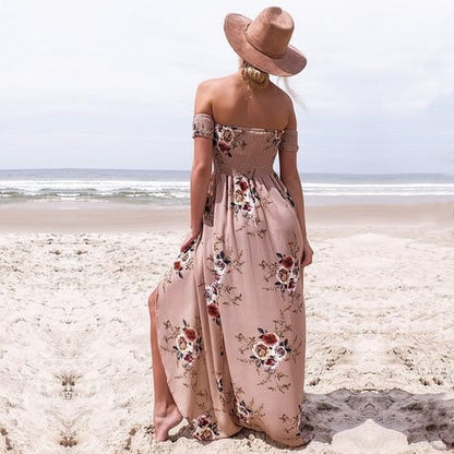 Maxivestido dama straples y tajo 