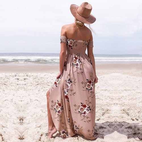 Maxivestido dama straples y tajo 