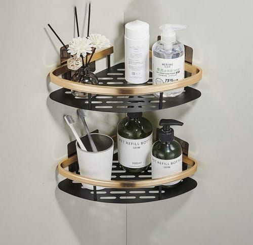 Estante de baño montado en pared detalle dorado