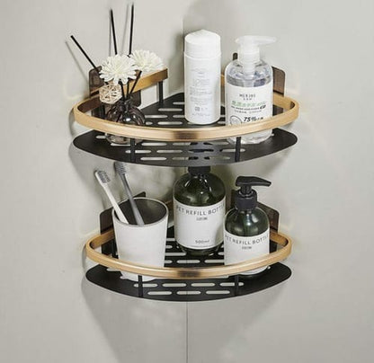 Estante de baño montado en pared detalle dorado