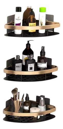 Estante de baño montado en pared detalle dorado