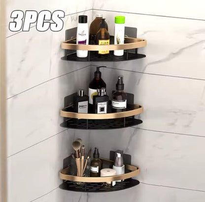 Estante de baño montado en pared detalle dorado