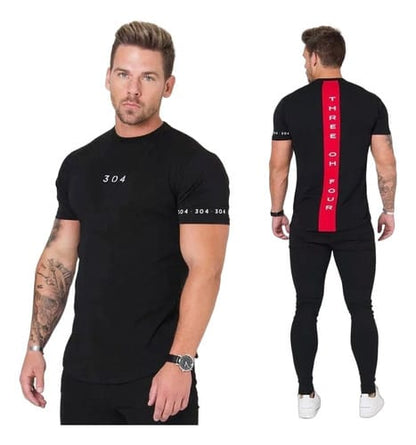 Remera Hombre Linea roja en espalda