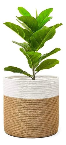 Maceta yute / ratan con asas diseño cilindrico simple bitono