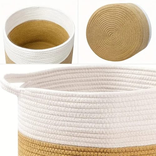 Maceta yute / ratan con asas diseño cilindrico simple bitono