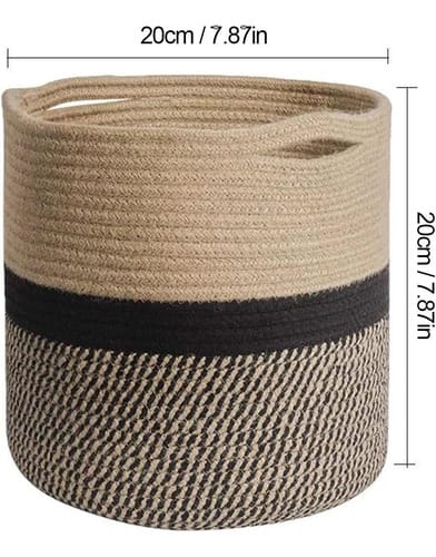 Maceta yute / ratan con asas diseño cilindrico simple bitono