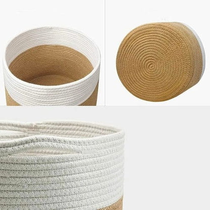 Maceta yute / ratan con asas diseño cilindrico simple bitono