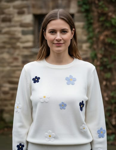 Buzo dama hilo con Flores de relieve