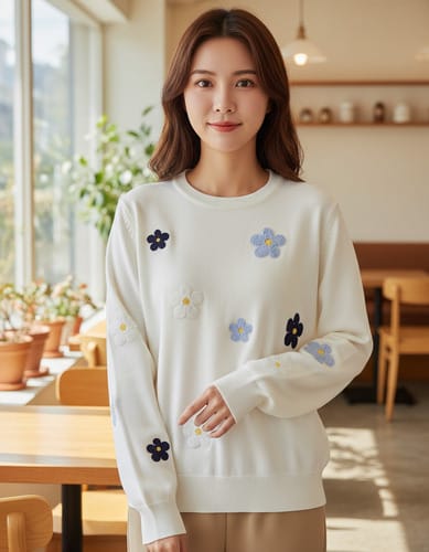 Buzo dama hilo con Flores de relieve