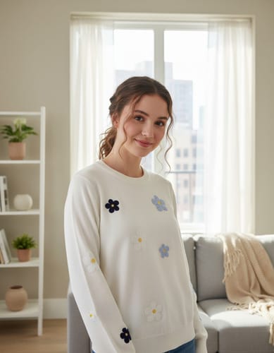 Buzo dama hilo con Flores de relieve