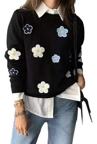 Buzo dama hilo con Flores de relieve