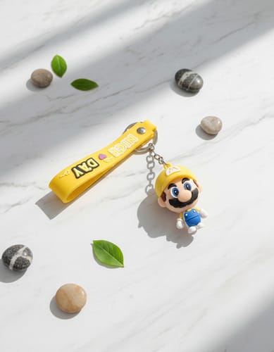 Llavero MINISO 3D de Goma Super Mario con Hongo y Caja, ideal para auto, mochila, niños y niñas. Regalo de cumpleaños.
