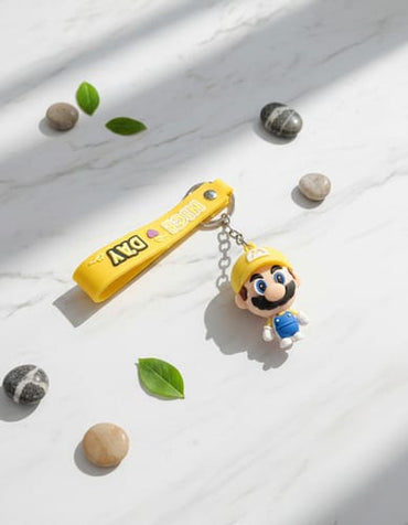 Llavero MINISO 3D de Goma Super Mario con Hongo y Caja, ideal para auto, mochila, niños y niñas. Regalo de cumpleaños.
