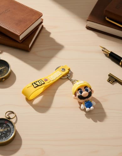 Llavero MINISO 3D de Goma Super Mario con Hongo y Caja, ideal para auto, mochila, niños y niñas. Regalo de cumpleaños.