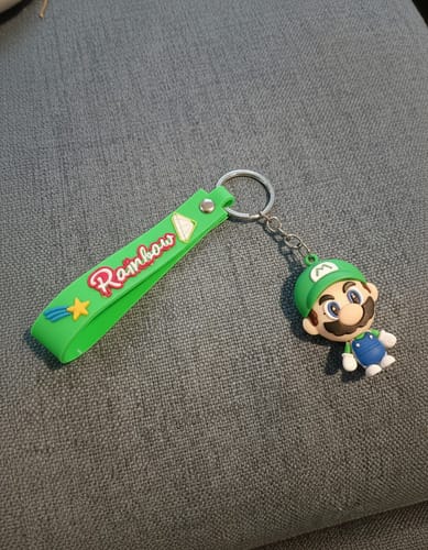 Llavero MINISO 3D de Goma Super Mario con Hongo y Caja, ideal para auto, mochila, niños y niñas. Regalo de cumpleaños.