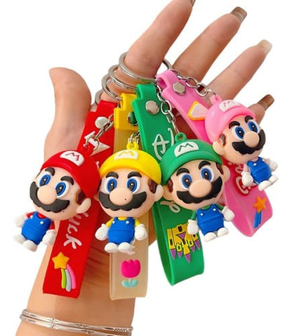 Llavero MINISO 3D de Goma Super Mario con Hongo y Caja, ideal para auto, mochila, niños y niñas. Regalo de cumpleaños.